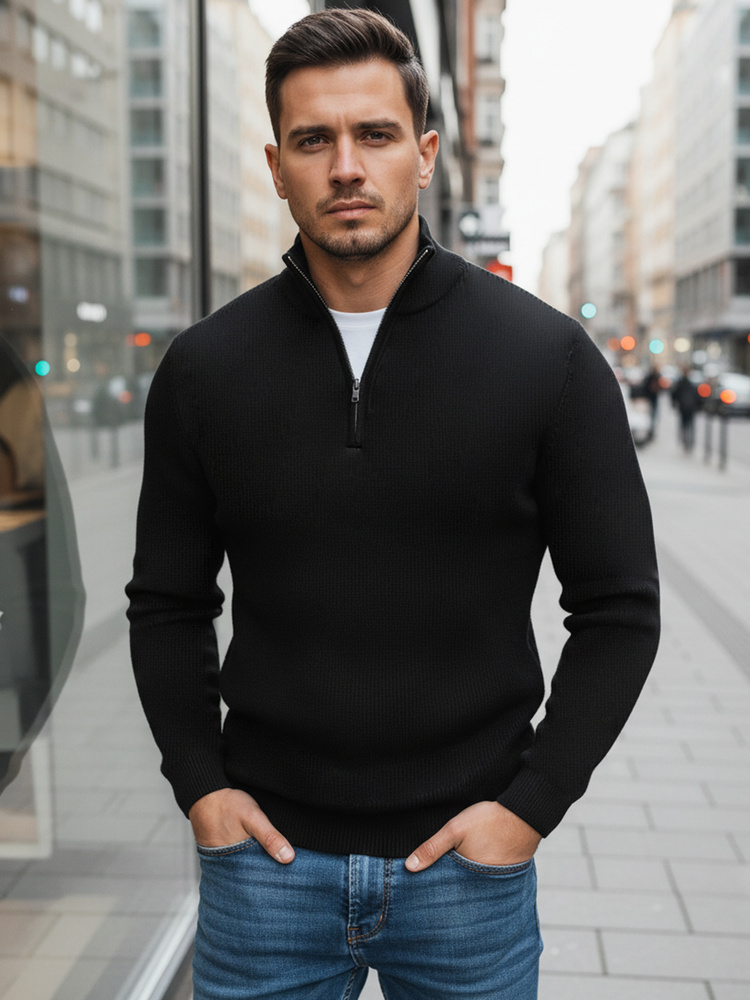 Pánsky čierny sveter so zipsom WX1894 Veľkosť: S