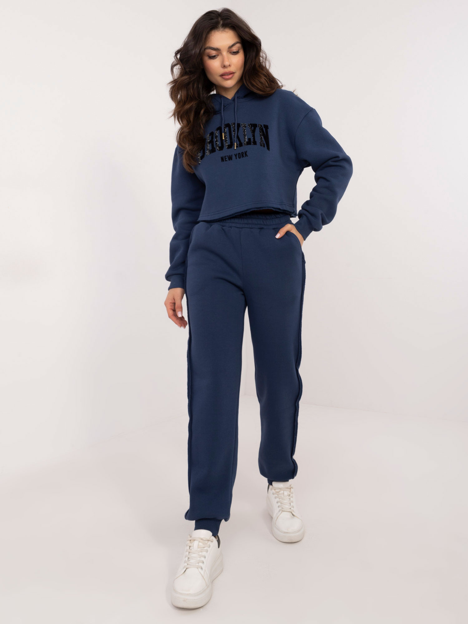 Tmavomodrá dámska tepláková súprava s crop mikinou CLM-KMPL-1282.37-dark blue Veľkosť: XL