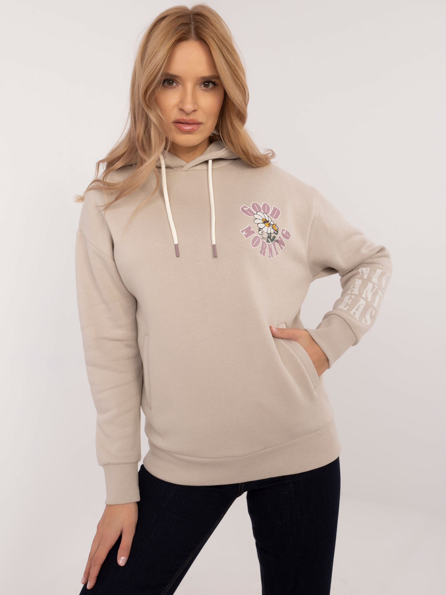 Dámska béžová mikina s potlačou D10600T02420K-beige Veľkosť: L