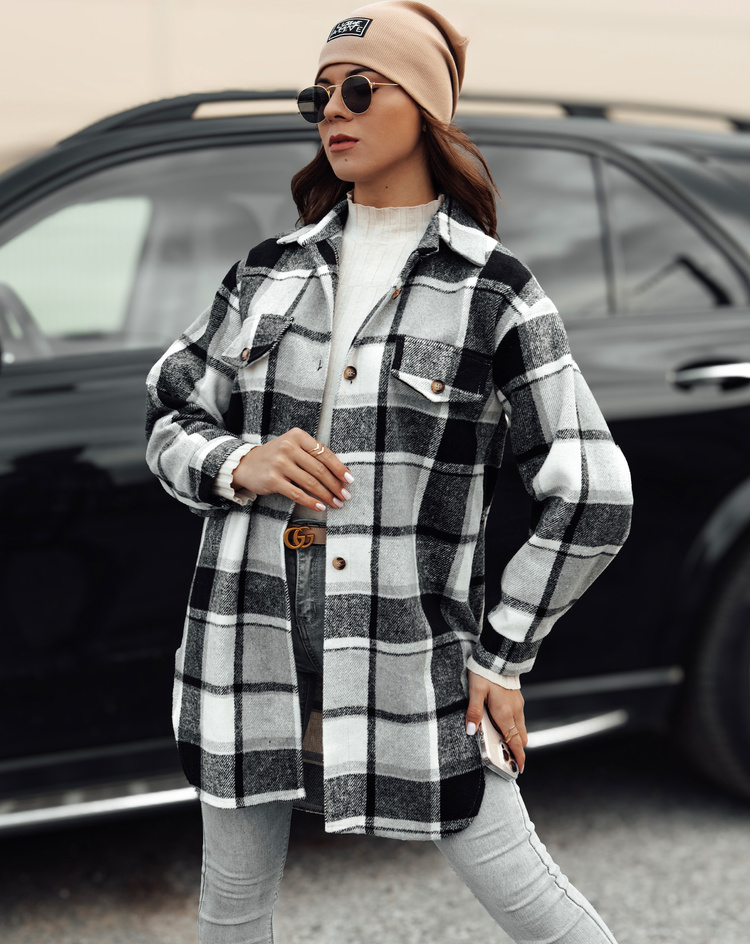 Dámska bielo-čierna károvaná oversize košeľová bunda PLAIDIFY TY4752 Veľkosť: ONE SIZE