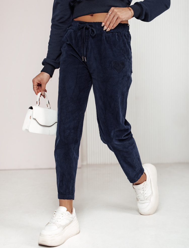 Tmavomodré dámske menčestrové nohavice s gumou v páse VELVITO UY2288 Veľkosť: ONE SIZE