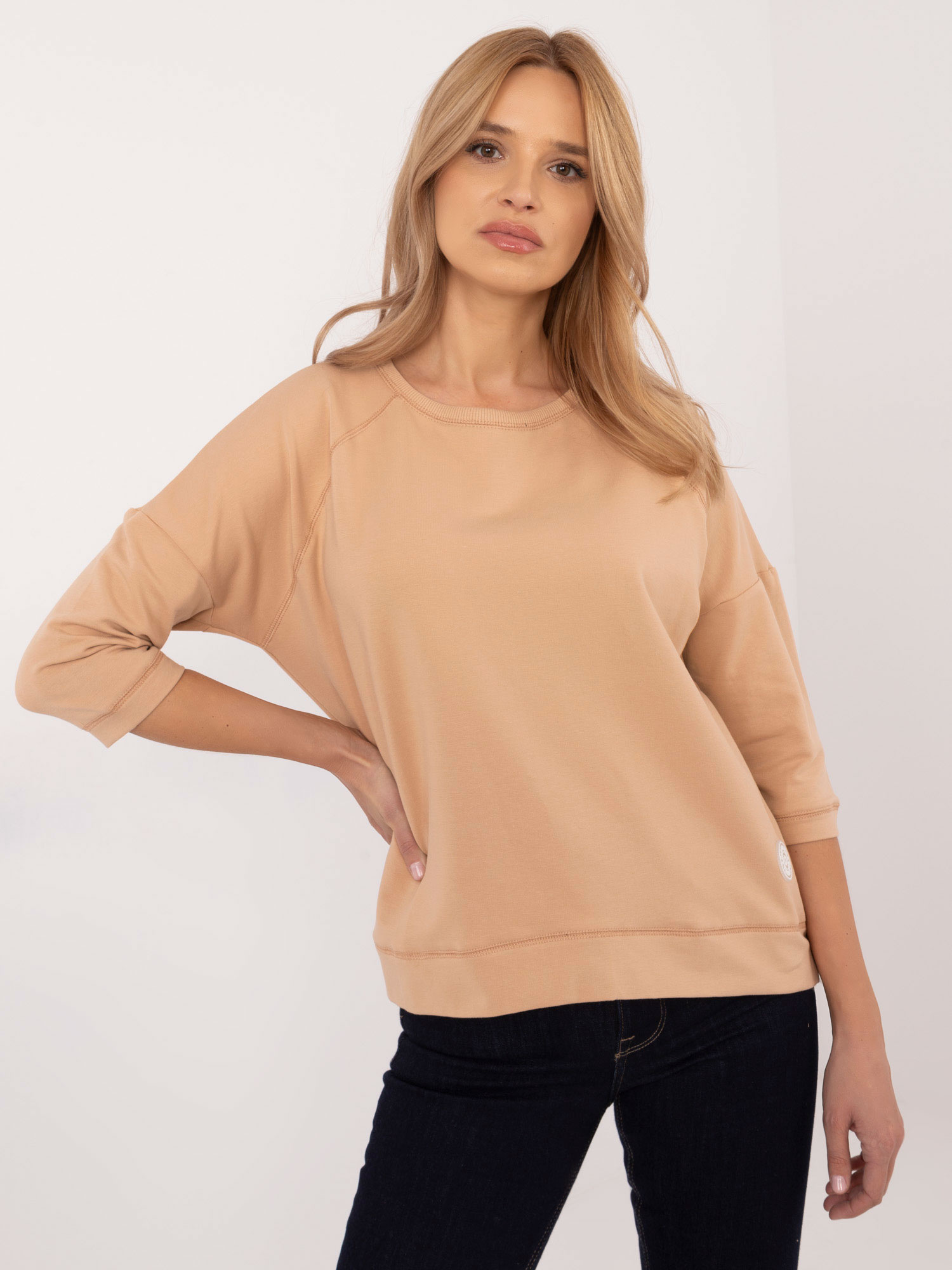 Camel dámska asymetrická mikina s 3/4 rukávom CLM-BZ-1252.01X-camel Veľkosť: XL