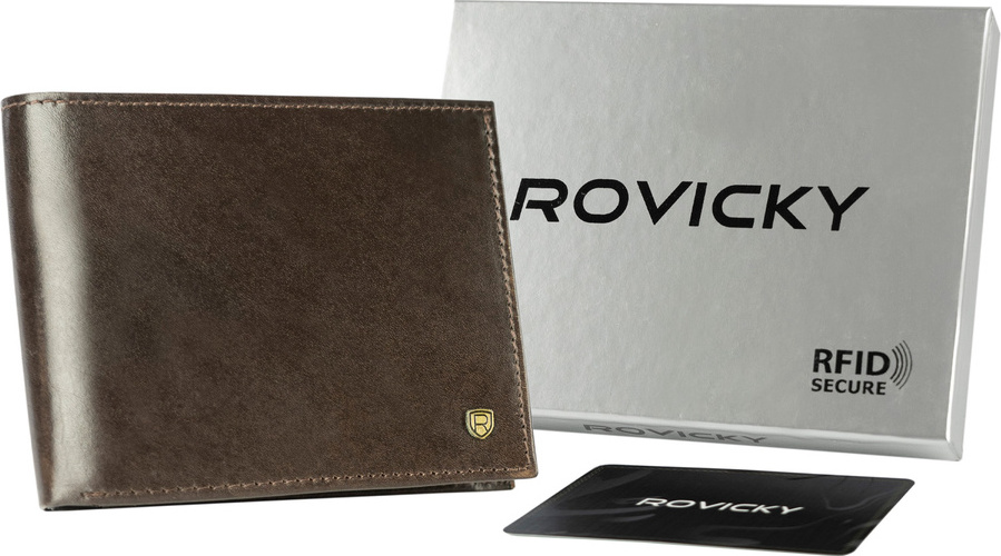 Elegantná hnedá pánska kožená peňaženka s RFID systémom Rovicky L227 N01-RVT-3173 Veľkosť: ONE SIZE