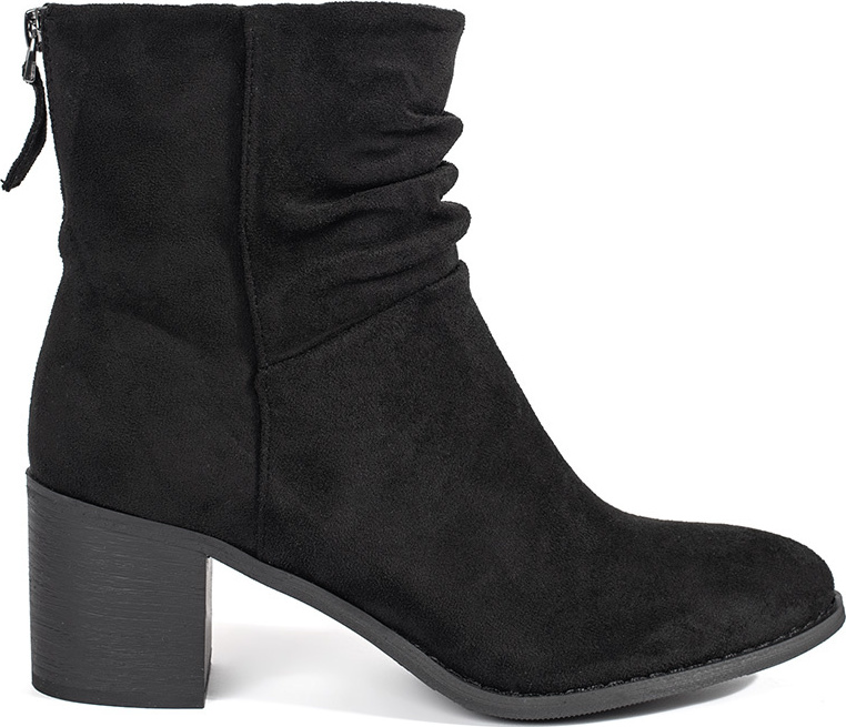 Čierne semišové členkové topánky s nariaseným zvrškom, podpätok 6,5 cm F6586B Veľkosť: 36