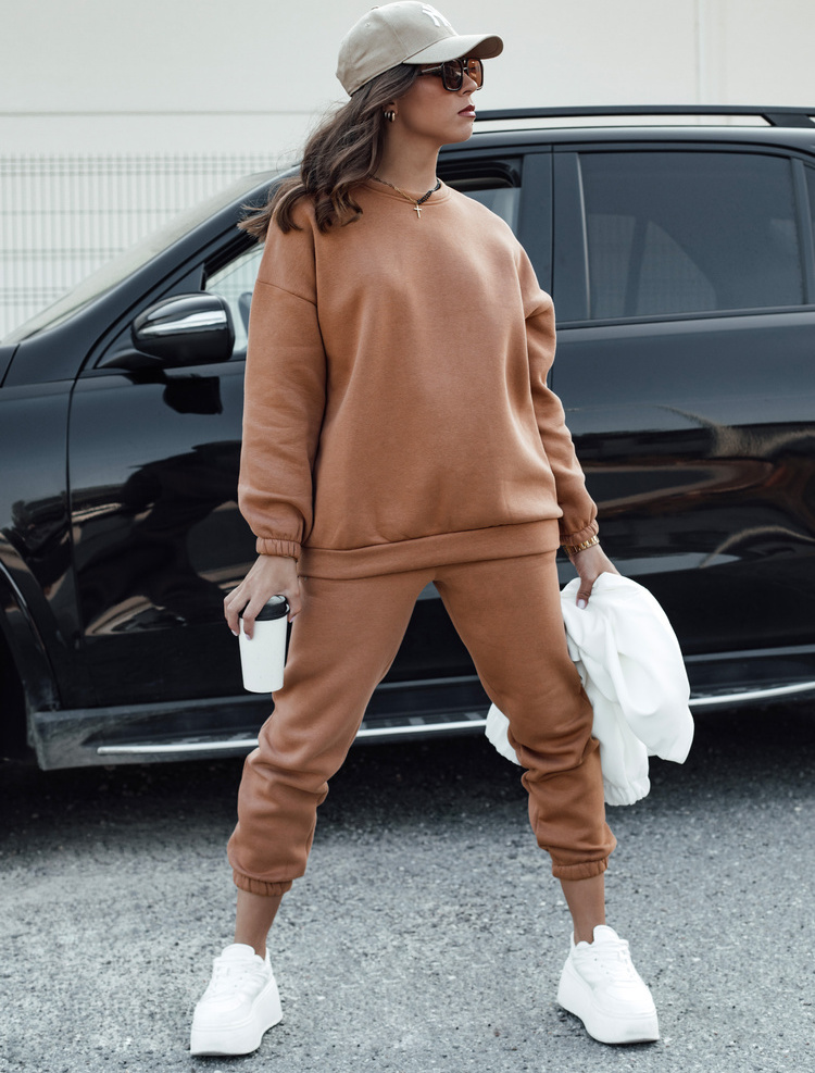 Svetlohnedá dámska tepláková súprava bez kapucne ARIELLA PREMIUM AY1097 Veľkosť: S