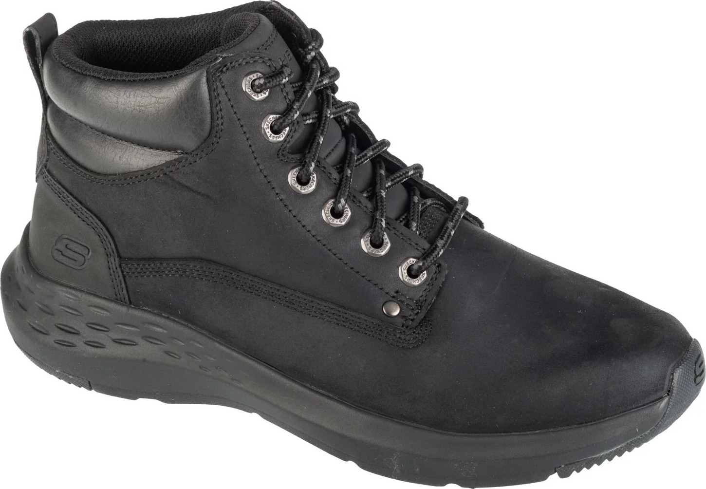 Čierne pánske kožené členkové topánky Skechers Parson - Ederic 205175-BLK Veľkosť: 44