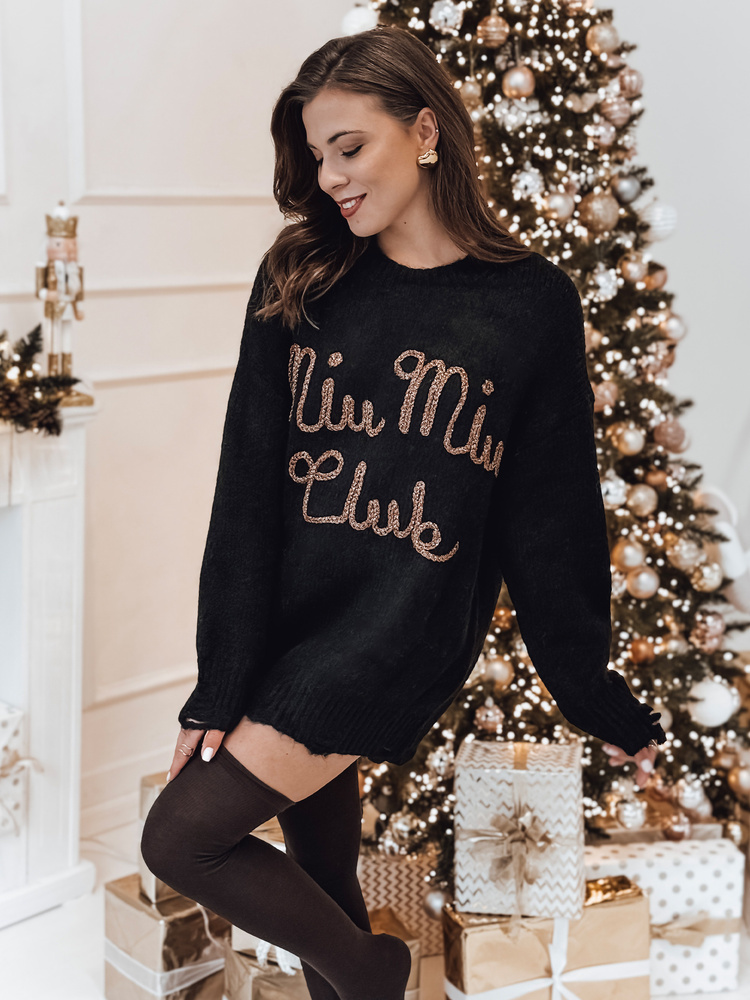 Čierny dámsky teplý sveter s vyšívaným nápisom MIU MIU MY2347 Veľkosť: ONE SIZE