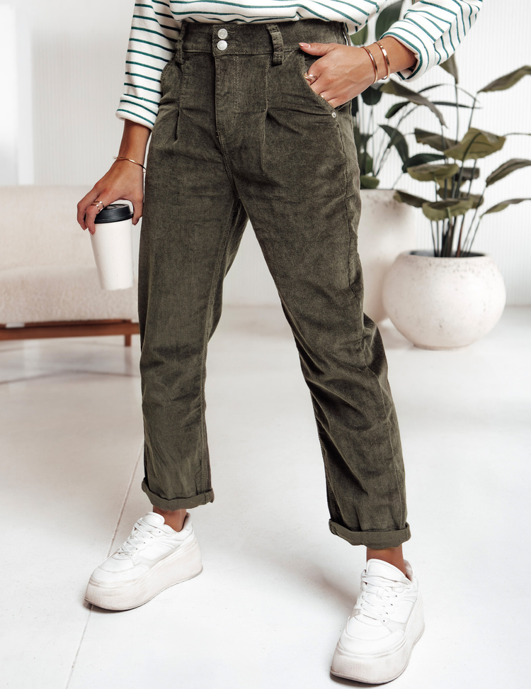 Tmavozelené dámske menčestrové nohavice LUVORISA UY2231 Veľkosť: XL