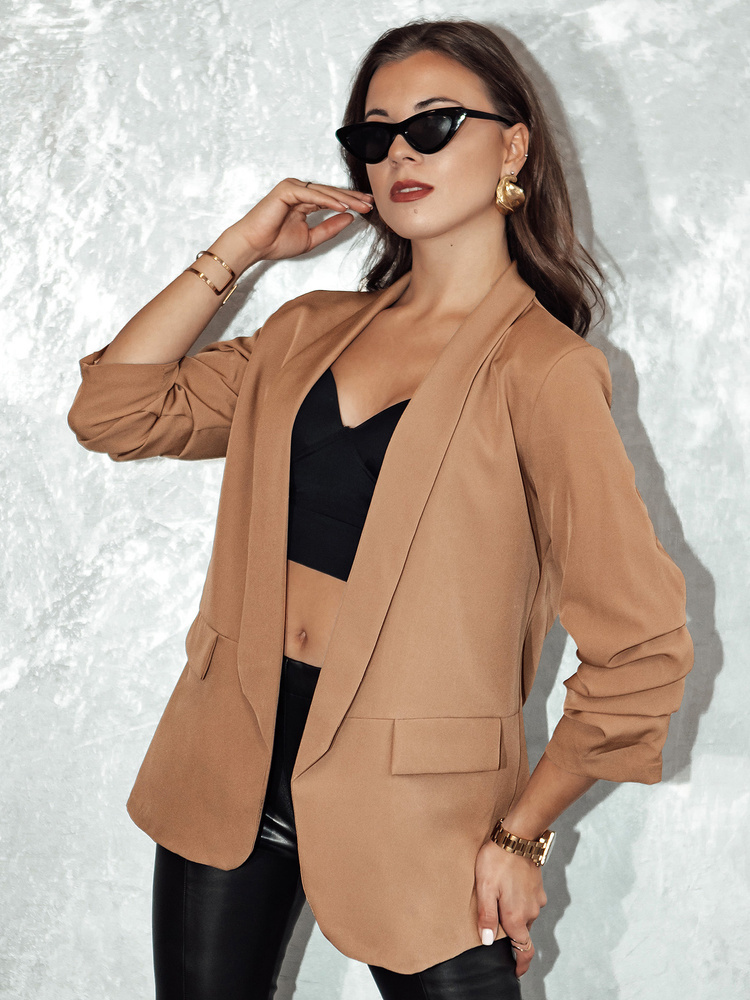 Béžové dámske sako ELEGANTIS PY0110 Veľkosť: ONE SIZE