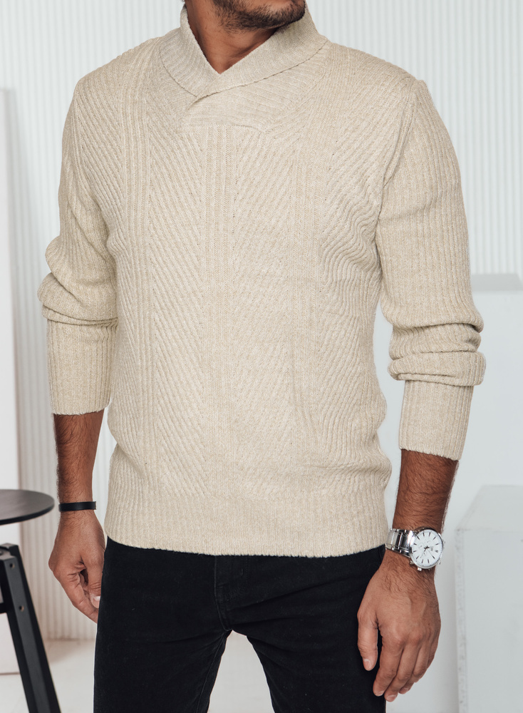 Béžový pánsky sveter s golierom WX2258 Veľkosť: 2XL