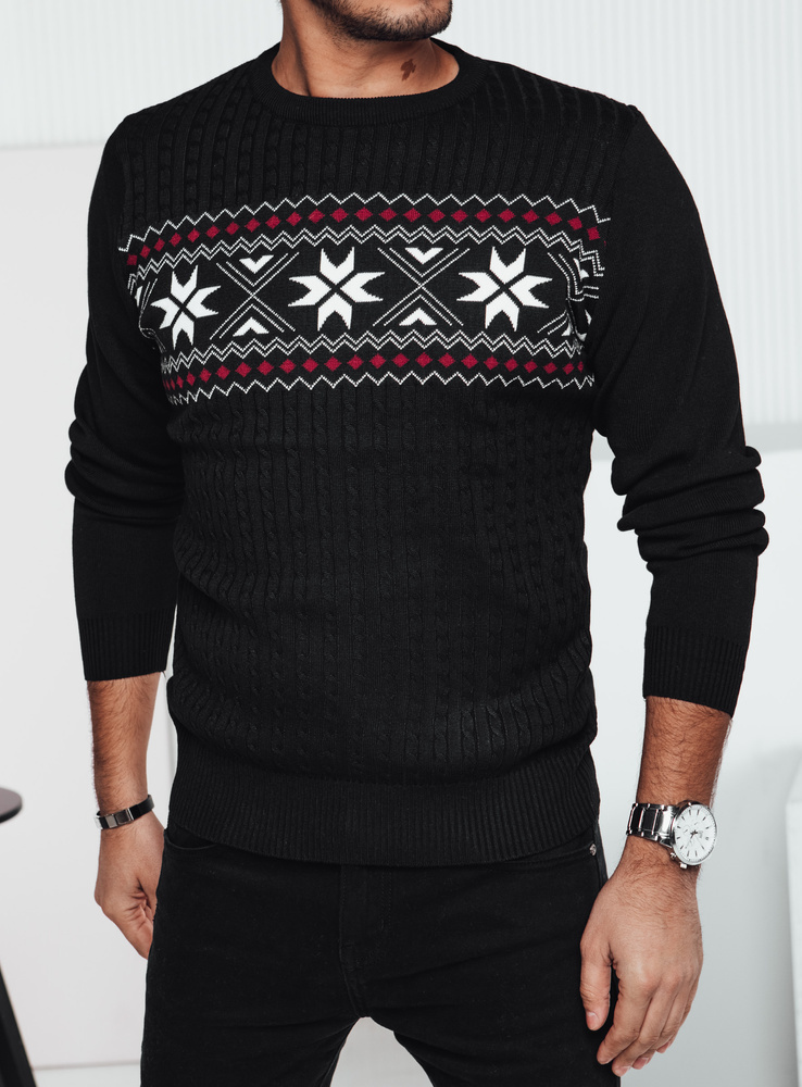 Čierny pánsky sveter s vianočným vzorom WX2276 Veľkosť: M
