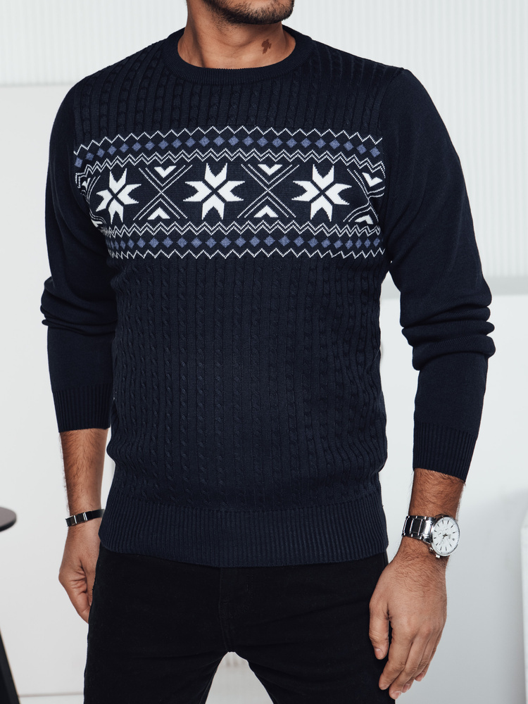 Tmavomodrý pánsky sveter s nórskym vzorom WX2277 Veľkosť: 2XL