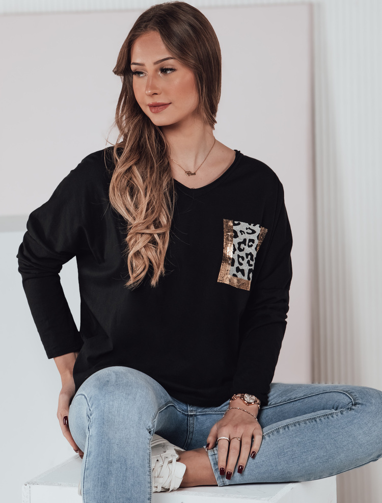 Čierne dámske voľné tričko s potlačou GLAMZONE RY2682 Veľkosť: ONE SIZE