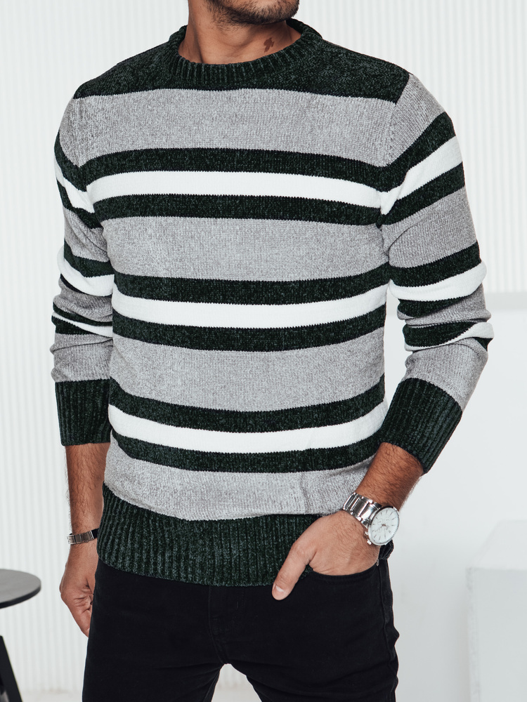 Sivý pánsky pruhovaný sveter WX2262 Veľkosť: L