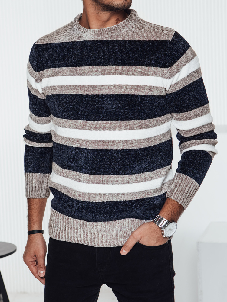 Modro-béžový pánsky pruhovaný sveter WX2263 Veľkosť: M