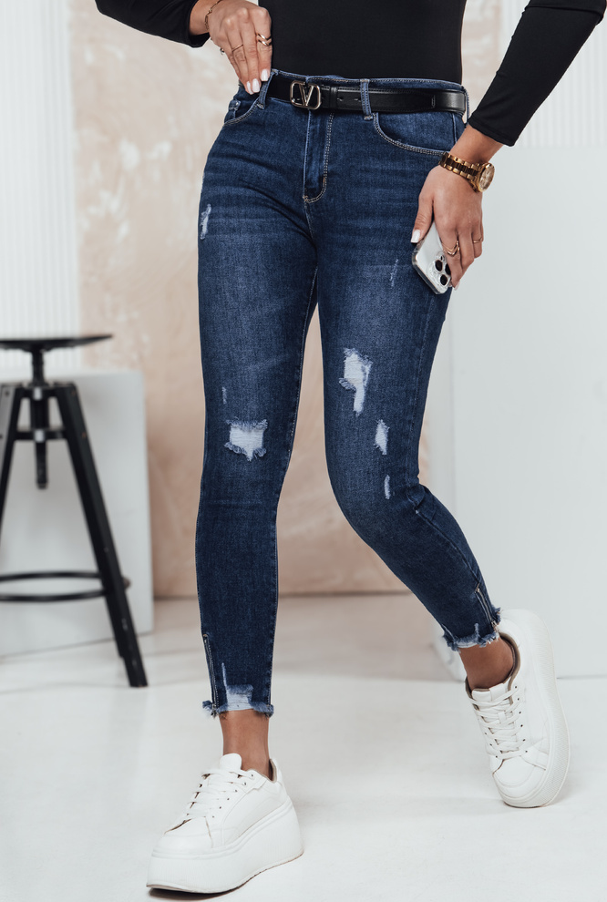 Tmavomodré dámske push-up džínsy s odreninami ZIPDETAIL UY2306 Veľkosť: 27