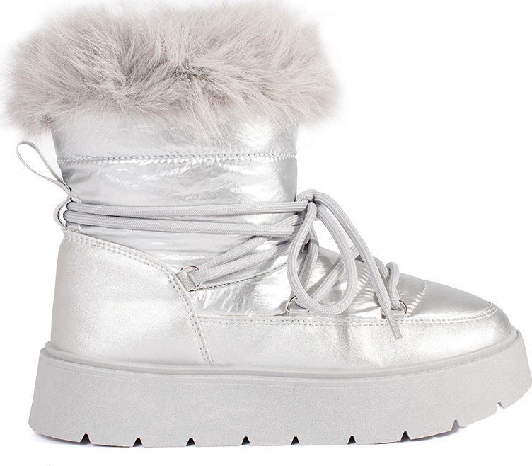 Strieborné dámske snehule s kožúškom na silnej podrážke 6481S Veľkosť: 36