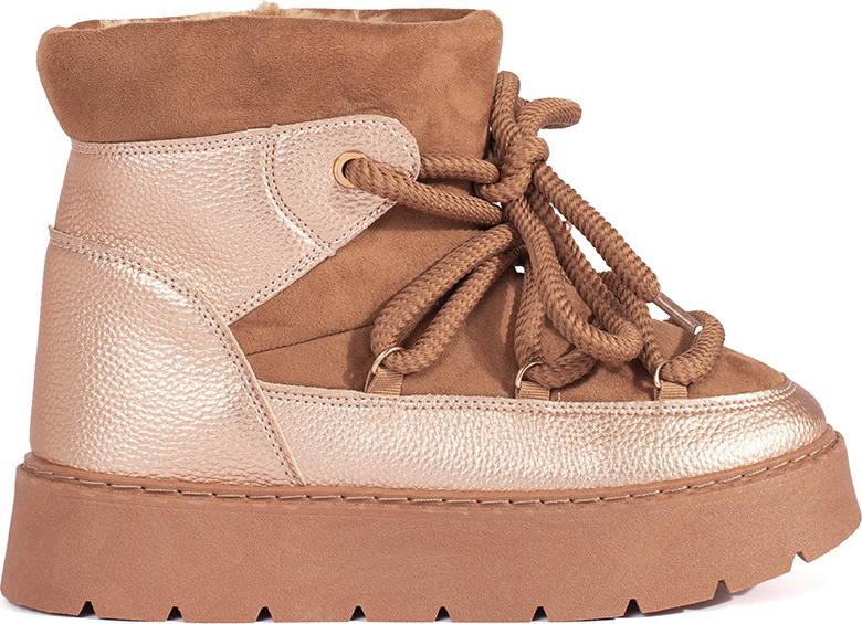 Hnedé šnurovacie dámske snehule na hrubej podrážke 6483C Veľkosť: 36