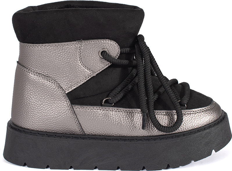 Dámske čierno-strieborné šnurovacie snehule so silnou podrážkou 6483B Veľkosť: 36