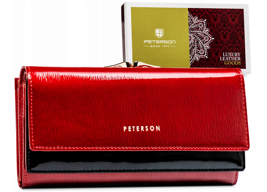 Peterson Červeno-čierna lesklá dámska kožená peňaženka Y198 [DH] PTN 421028-SH Veľkosť: ONE SIZE