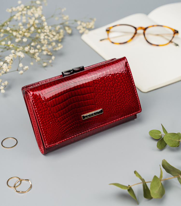 Lorenti Vínová lesklá vzorovaná peňaženka S152 55020-RS-1176 RED Veľkosť: ONE SIZE