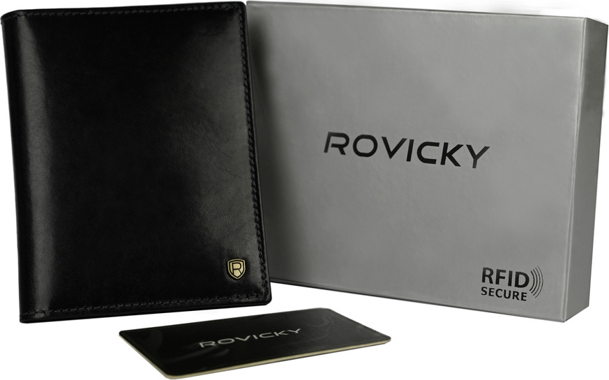 Vertikálna pánska čierna kožená peňaženka bez zapínania Rovicky L237 N03-RVT Veľkosť: ONE SIZE