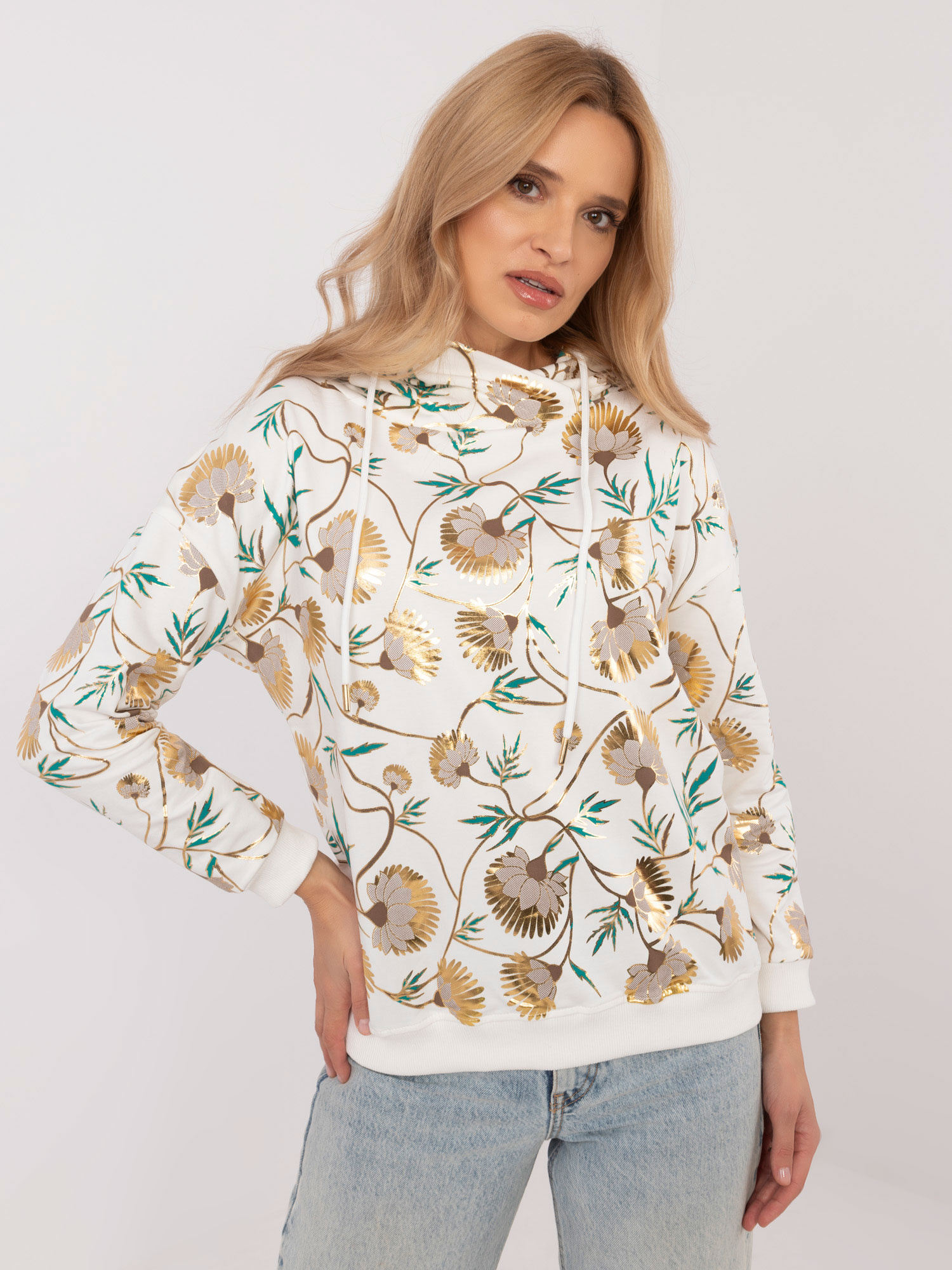 Elegantná smotanová dámska mikina s potlačou CLM-BL-1264.47-ecru Veľkosť: XL