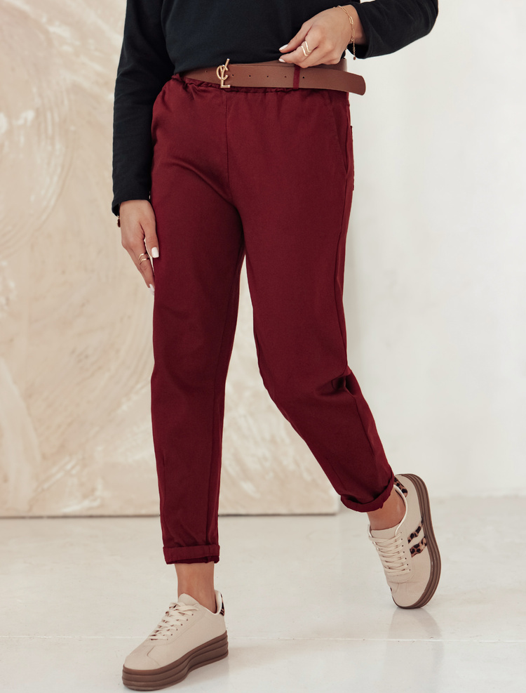 Dámske vínové oversize nohavice s opaskom ELEGANTENO UY2256 Veľkosť: ONE SIZE