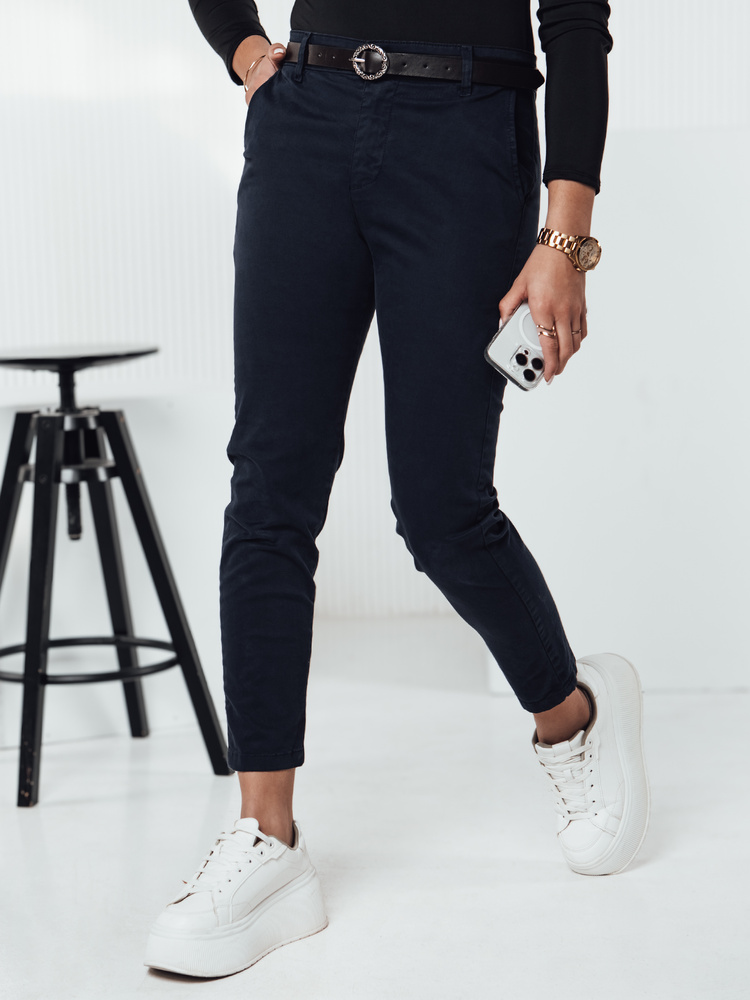 Tmavomodré elegantné dámske nohavice s opaskom TRENDIOSS UY2267 Veľkosť: L