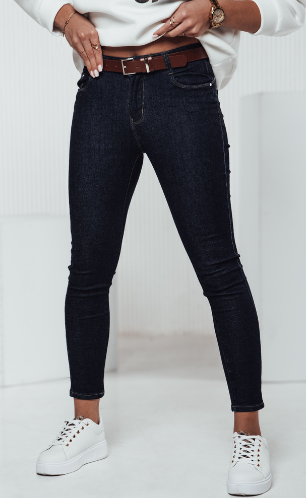 Tmavomodré dámske skinny rifle s opaskom JEANLINE UY2323 Veľkosť: 26