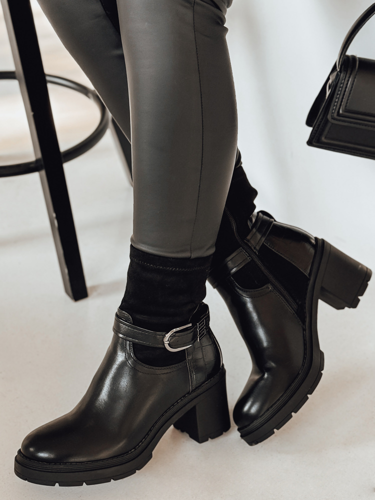 Čierne dámske členkové topánky na vysokom podpätku NOIRSTEP ZY0523 Veľkosť: 38