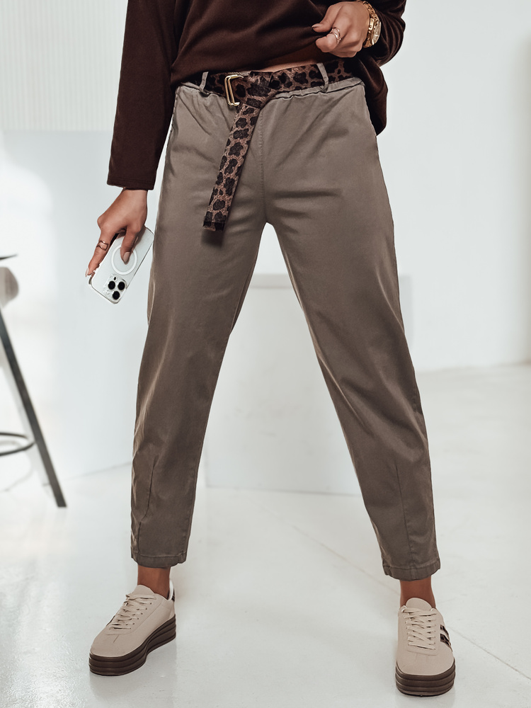 Khaki dámske rovné nohavice s opaskom LEOCINCIN UY2262 Veľkosť: ONE SIZE