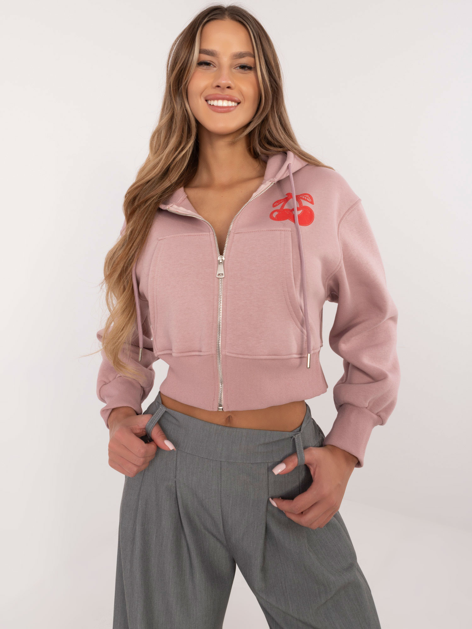 Ružová dámska crop mikina s nápisom na zadnej strane CLM-BL-1331.02P-pink Veľkosť: L