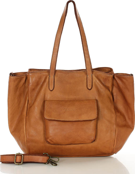 MARCO MAZZINI Camel dámska trojkomorová kožená shopper kabelka (v246a) Veľkosť: ONE SIZE