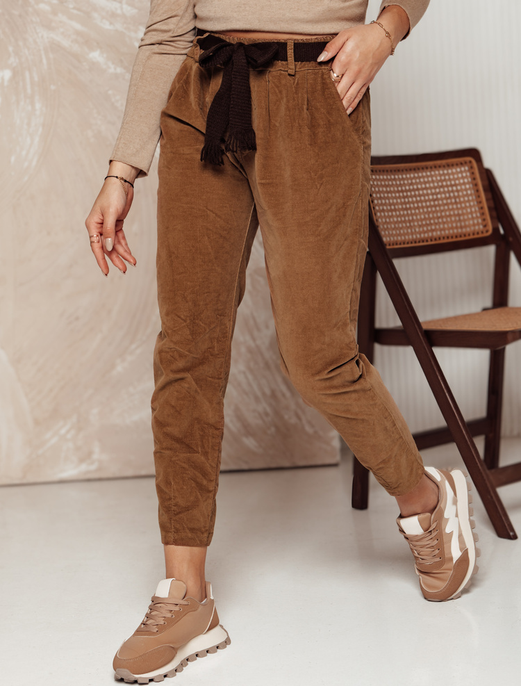 Hnedé dámske menčestrové nohavice s pásikom DANORII UY2289 Veľkosť: ONE SIZE