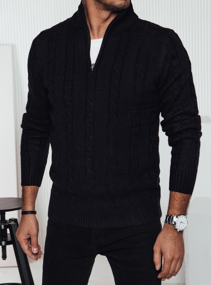 Čierny pánsky sveter s golierom na zips WX2265 Veľkosť: 3XL