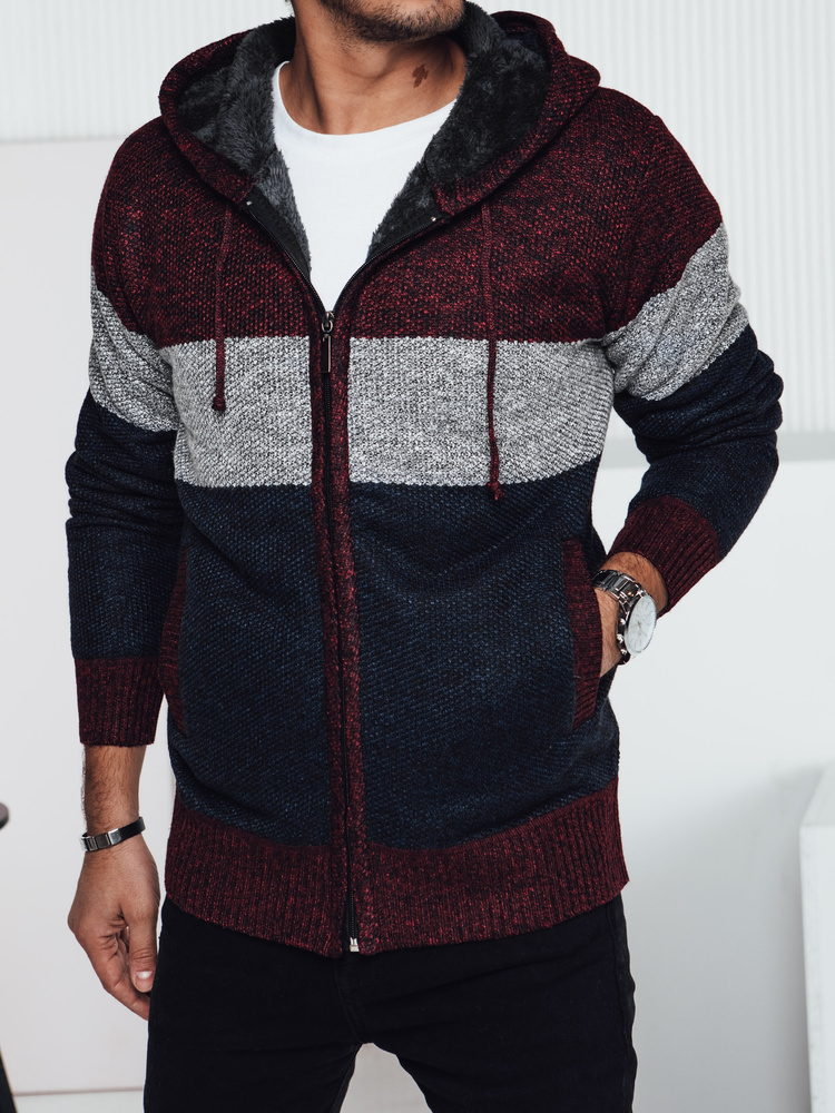 Vínovo-modrý pánsky zateplený sveter na zips s kapucňou WX2275 Veľkosť: 2XL