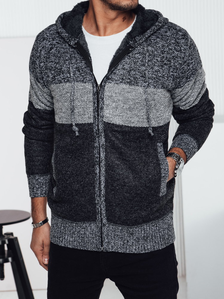 Tmavosivý pánsky zateplený sveter na zips s kapucňou WX2274 Veľkosť: 2XL
