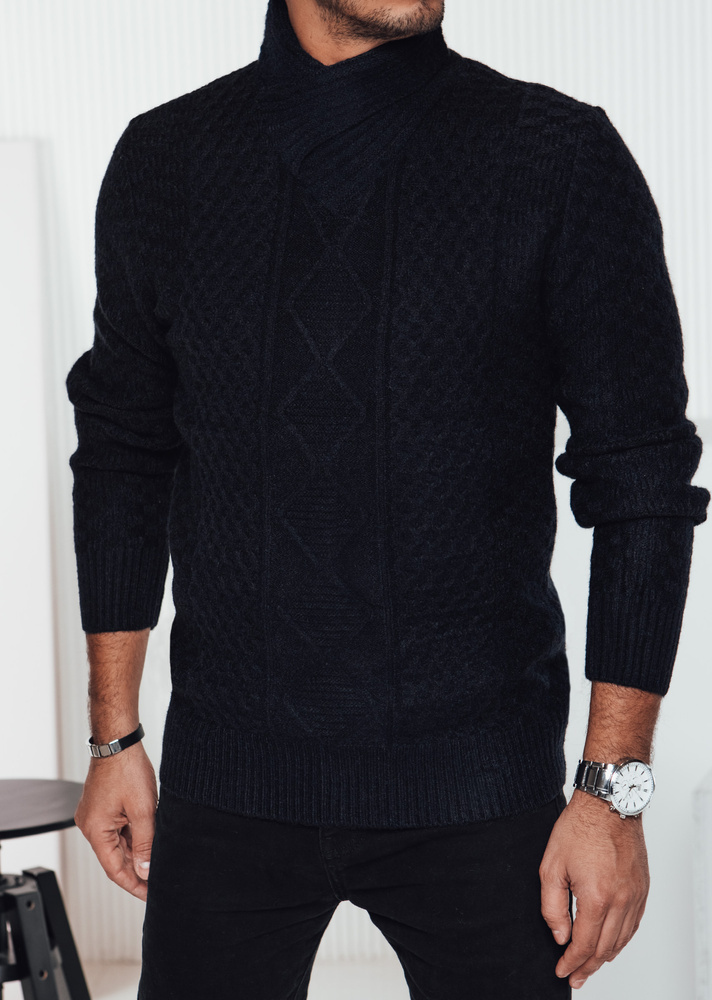 Čierny pánsky sveter so šálovým golierom WX2253 Veľkosť: XL