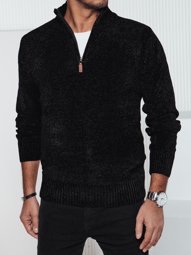 Čierny pánsky štýlový sveter so zipsom pri golieri WX2235 Veľkosť: M