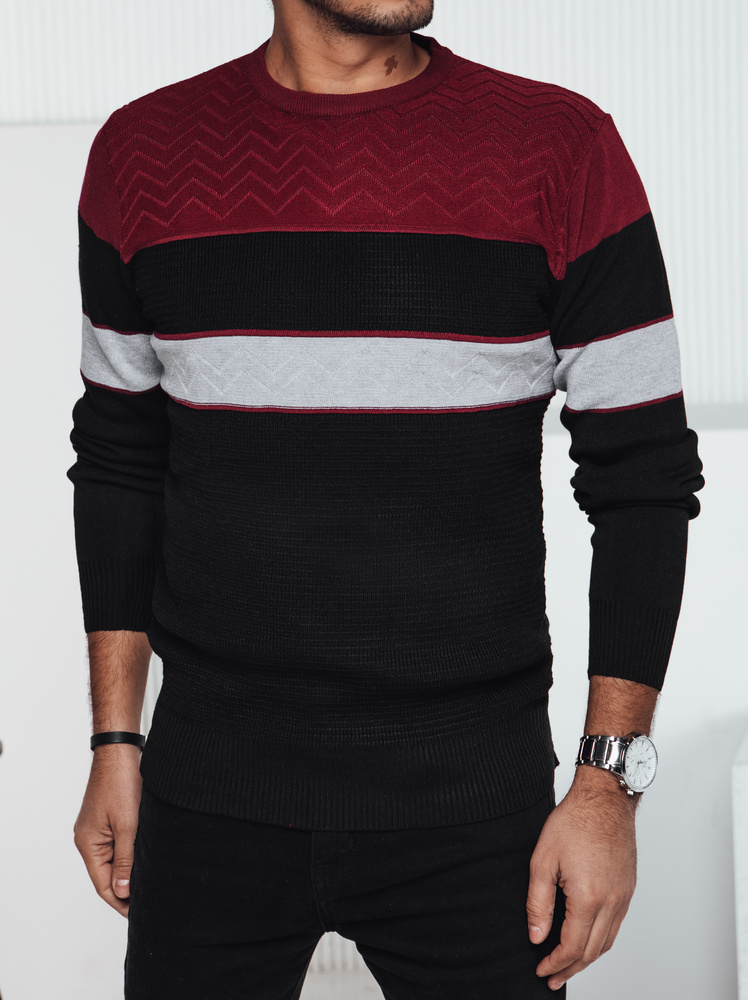 Vínovo-čierny pánsky rebrovaný sveter WX2283 Veľkosť: 2XL
