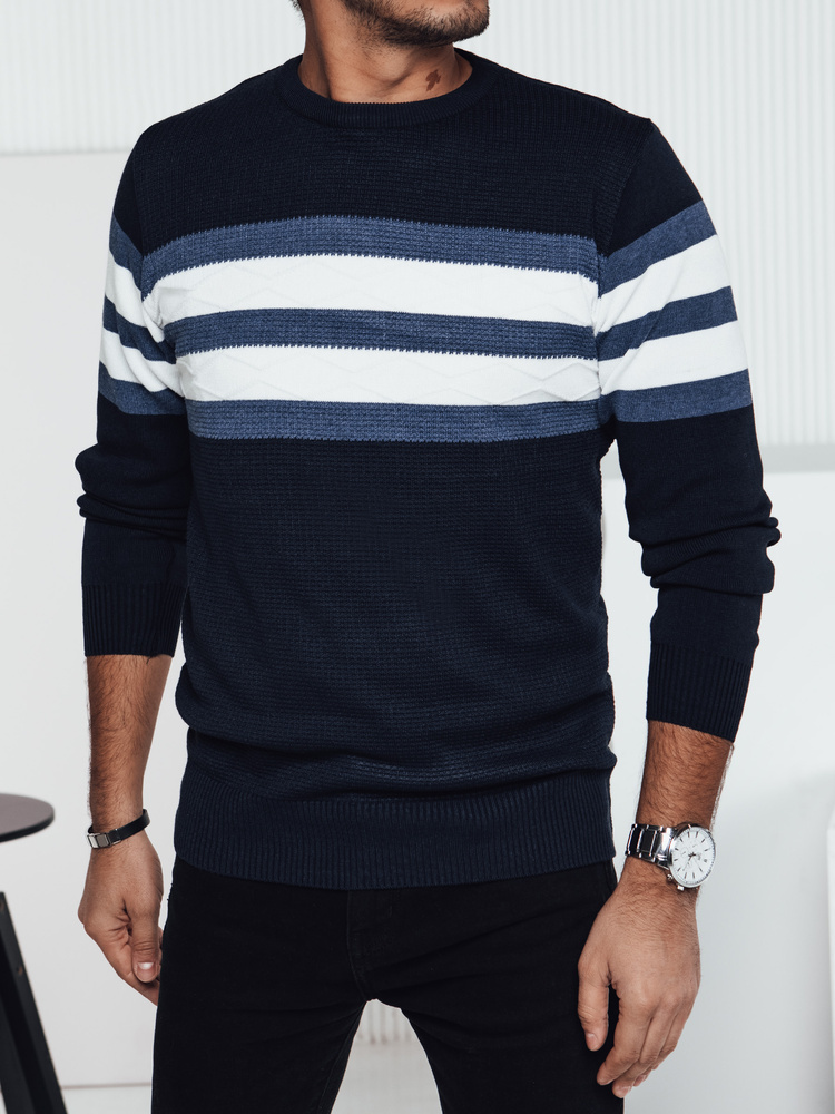 Tmavomodrý pánsky sveter s bielo-modrými pruhmi WX2248 Veľkosť: 2XL
