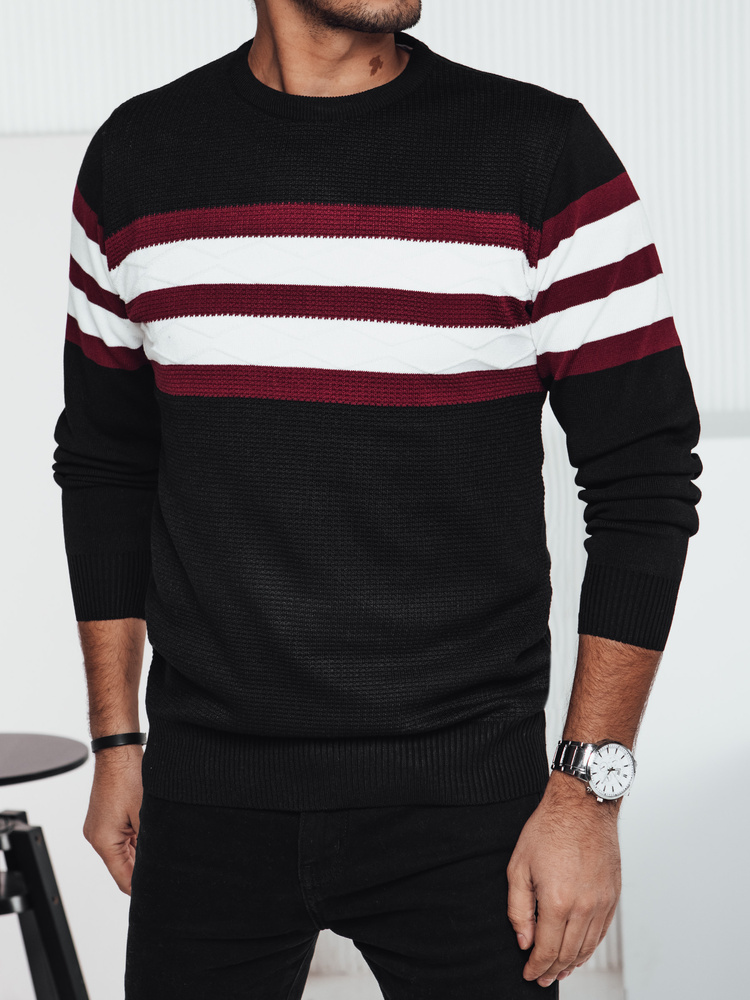 Čierny pánsky sveter s bielo-vínovými pruhmi WX2247 Veľkosť: M