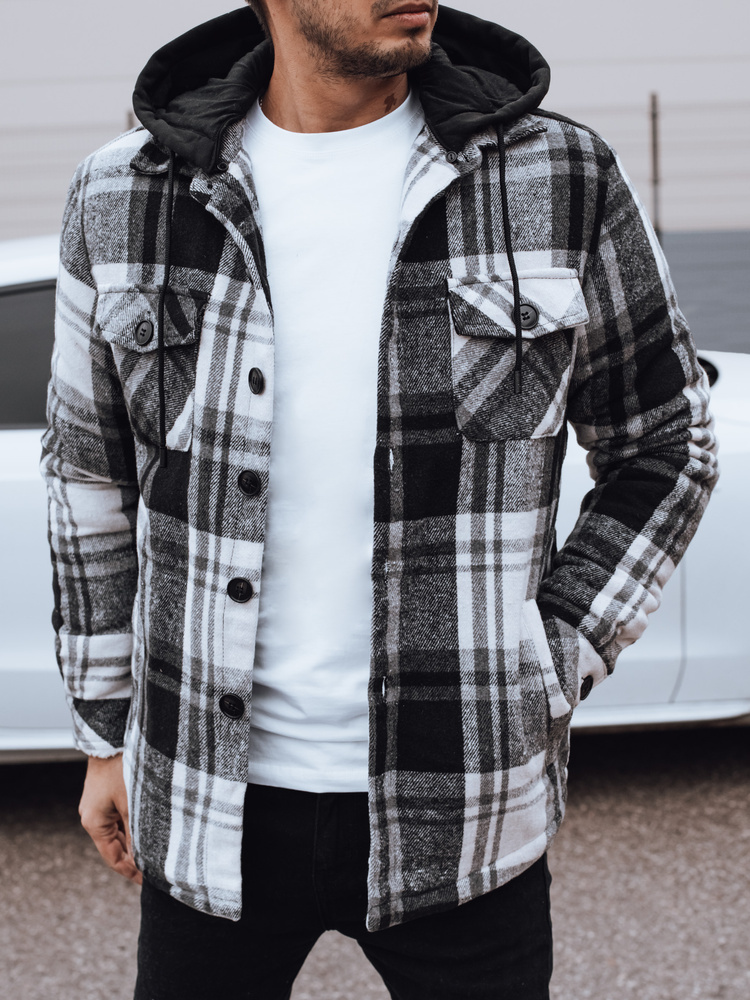 Čierna zateplená pánska károvaná bunda s kapucňou TX4953 Veľkosť: 2XL