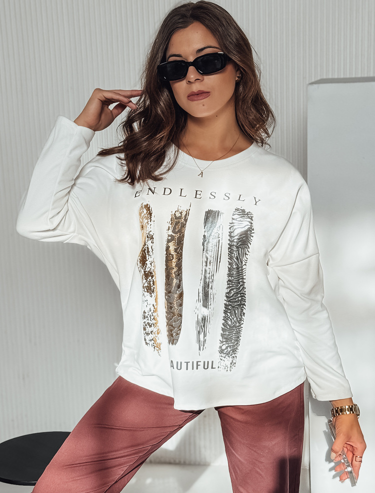 Biele dámske oversize tričko s dlhým rukávom MODEZINE RY2689 Veľkosť: ONE SIZE