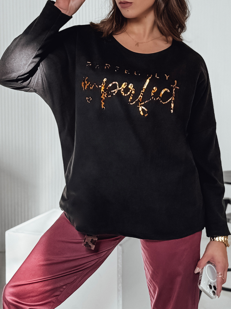 Čierne dámske oversize tričko s nápisom PERFSTYLE RY2666 Veľkosť: ONE SIZE