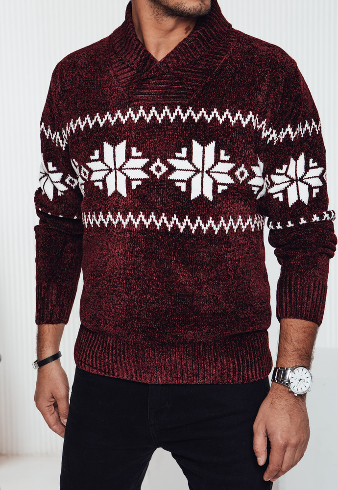 Vínový pánsky štýlový sveter s nórskym vzorom WX2271 Veľkosť: 2XL