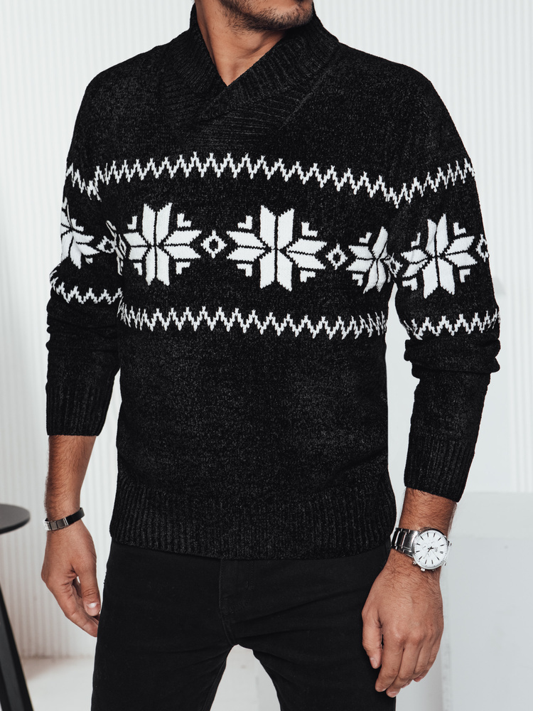 Čierny pánsky štýlový sveter s nórskym vzorom WX2268 Veľkosť: M