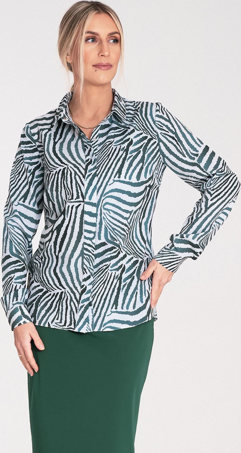 Vzorovaná klasická dámska košeľa s golierom M1068 Pattern 105 Veľkosť: S