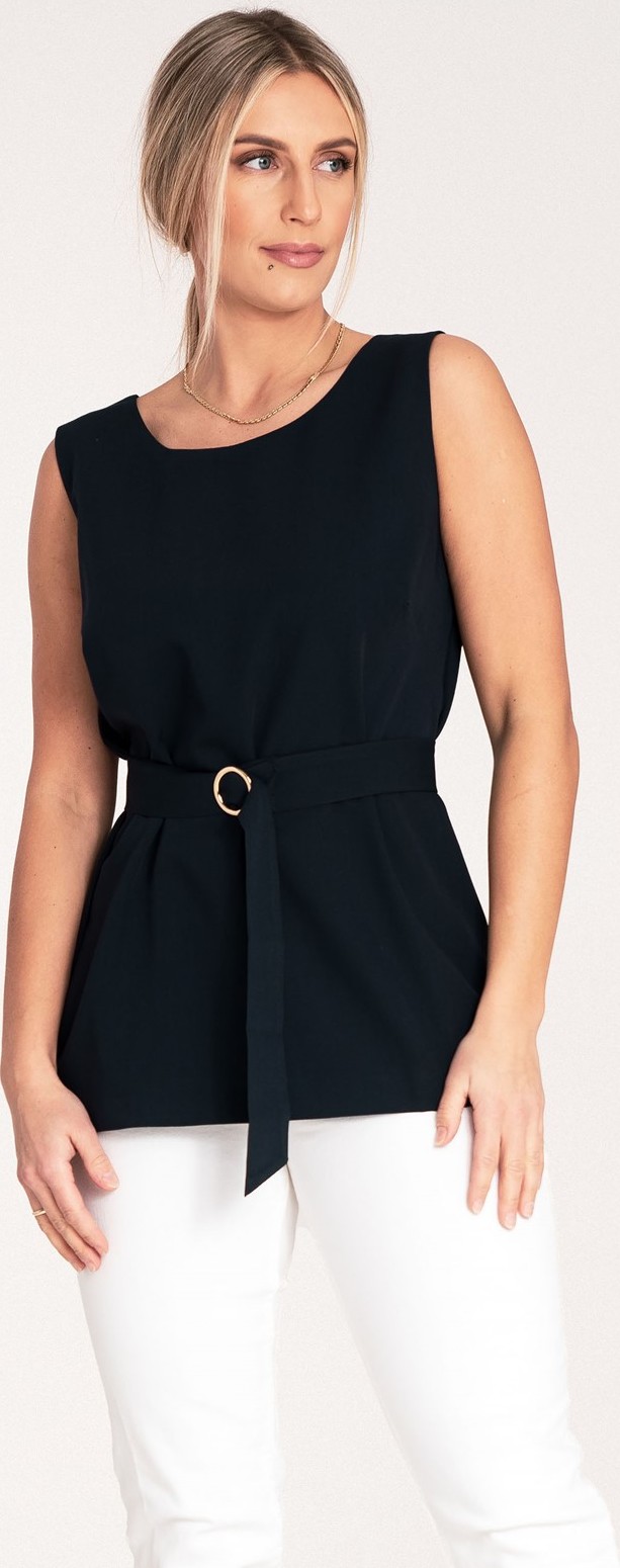 Dámska tmavomodrá elegantná blúzka bez rukávov M1071 Navy Veľkosť: L